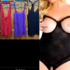 3 lace nighties purple red black juniors 7/9 womens 6/8, &black teddy